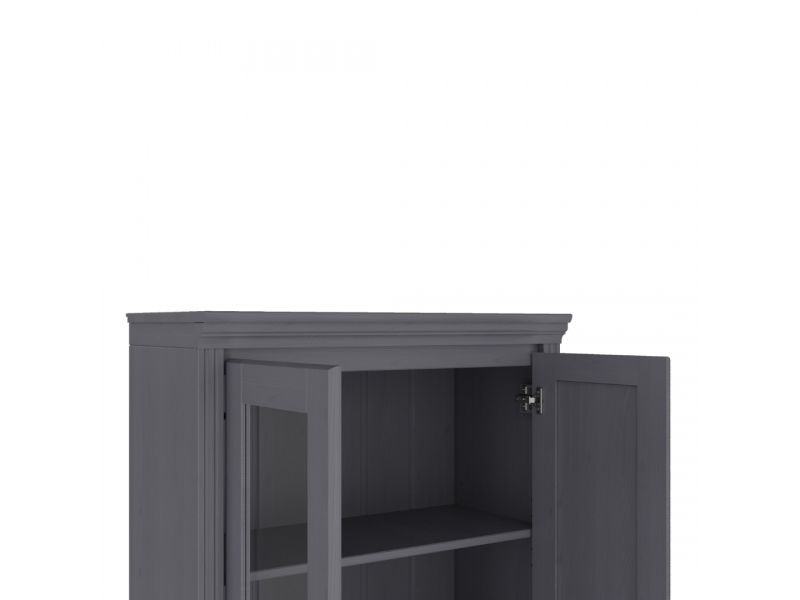 Estante Biblioteca 220 cm com duas portas de madeira e duas portas de vidro na cor cinza | Coleção Biblioteca
